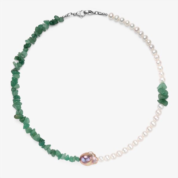 Aria Natural Stone & Pearl Necklace: Jade - Picture 1 of 1